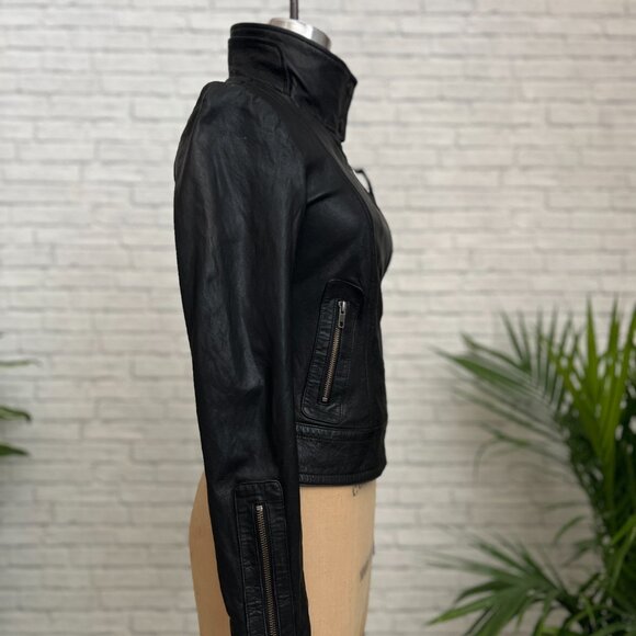 Mackage Kenya Black Leather Motorcycle Jacket XS Moto Jacket Ladies Tailored - Picture 4 of 16
